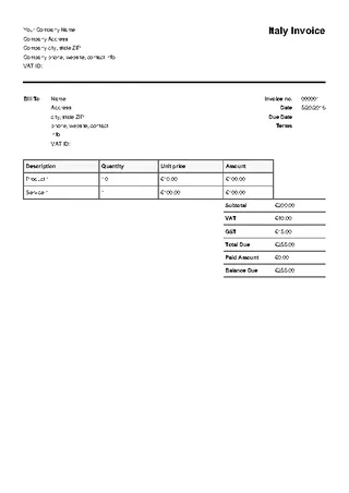 Italy Invoice Template