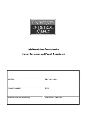 Forms Job Description Questionnaire Human Resources