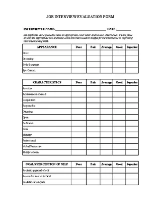 Forms Job Interview Evaluation Form