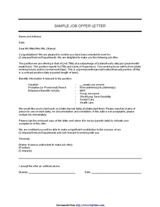 Forms Job Offer Letter Sample 1