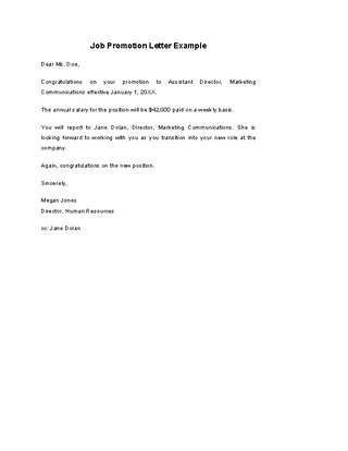Forms Job Promotion Letter Example
