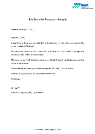 Forms Job Transfer Request Letter Template Sample Pdf