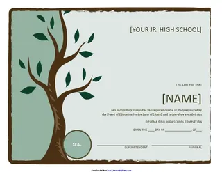 Forms Jr High School Diploma With Tree