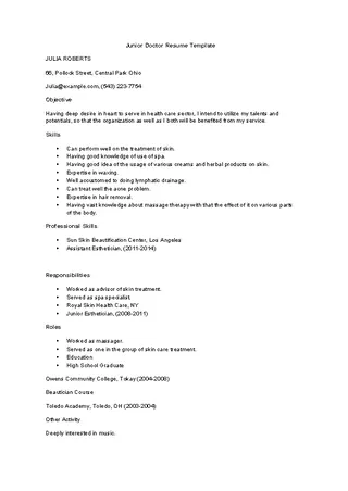 Forms Junior Doctor Resume Template