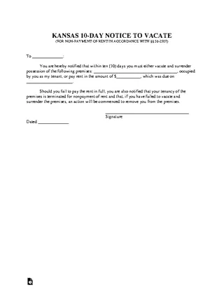 Kansas 10 Day Notice To Quit Nonpayment Of Rent