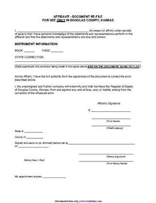 Kansas Affidavit Document Re File Form