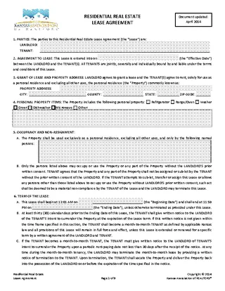 Kansas Association Of Realtors Residential Lease Agreement