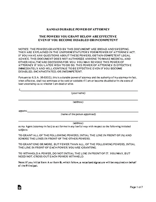 Kansas Durable Power Of Attorney Form