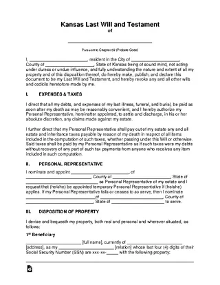 Forms Kansas Last Will And Testament Template