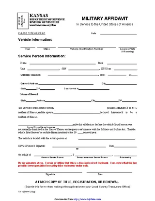 Kansas Military Affidavit Form