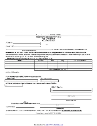 Kansas Mortgage Registration Fee Affidavit Form