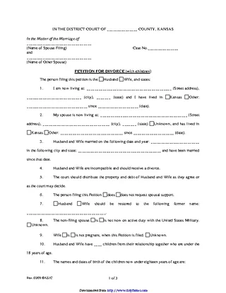 Kansas Petition For Divorce With Children Form