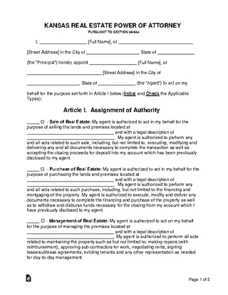 Kansas Real Estate Power Of Attorney Form