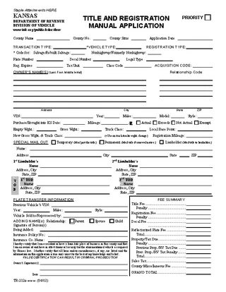 Forms Kansas Title And Registration Manual Application Tr212