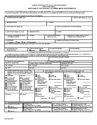 Kansas Worksheet For Divorce Or Annulment Registration Form