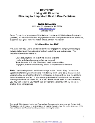 Forms Kentucky Advance Health Care Directive Form 1