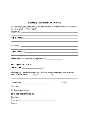 Kentucky Consideration Certificate Form