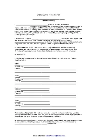 Forms Kentucky Last Will And Testament Form