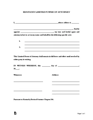 Kentucky Limited Power Of Attorney Form