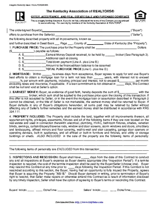 Forms Kentucky Offer Acceptance And Real Estate Sale And Purchase Contract Form