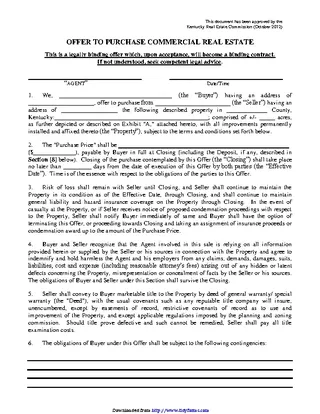 Forms Kentucky Offer To Purchase Commercial Real Estate Form