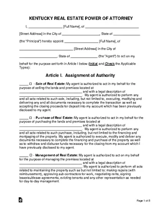 Kentucky Real Estate Power Of Attorney Form