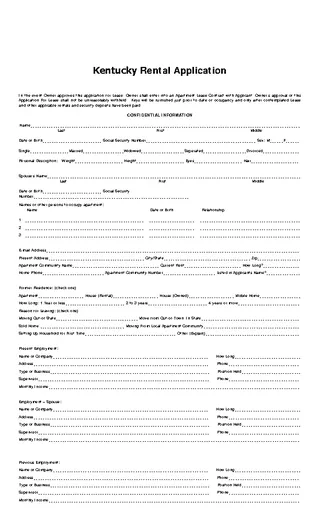Forms Kentucky Rental Application Form
