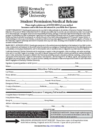 Kentucky Student Permission Medical Release Form