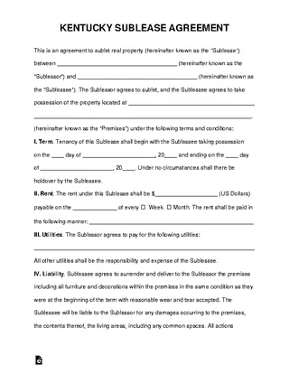 Forms Kentucky Sublease Agreement Template