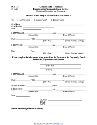 Kentucky Verification Request Marriage And Divorce Form