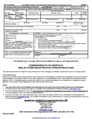 Forms Kentucky Voter Registration Card