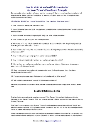 Landlord Reference Letter