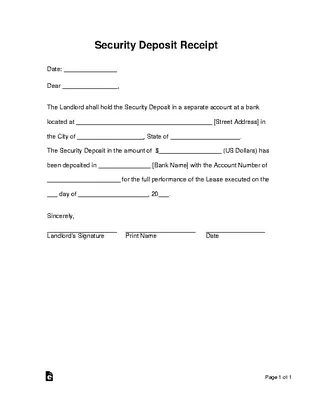 Forms Landlords Security Deposit Receipt Form