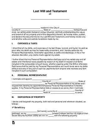 Forms Last Will And Testament Template