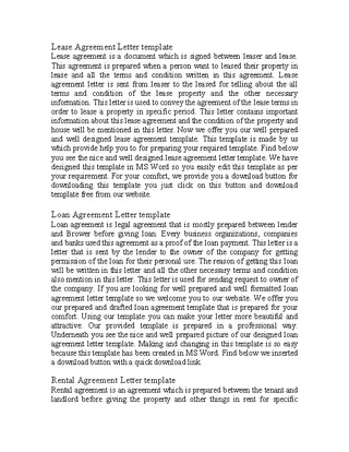 Lease Agreement Letter Free Download