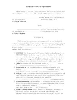 Forms Lease to Own Agreement PDF