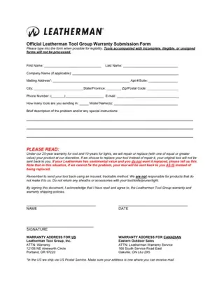 Forms Leatherman Group Warranty Submission Form