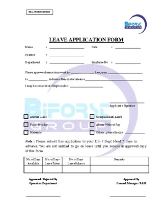 Leave Form Sample 1