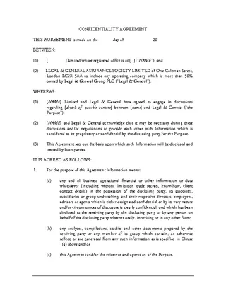 Forms Legal Confidentiality Agreement Template