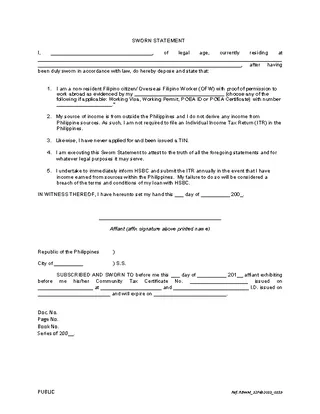 Forms Legal Sworn Statement Template