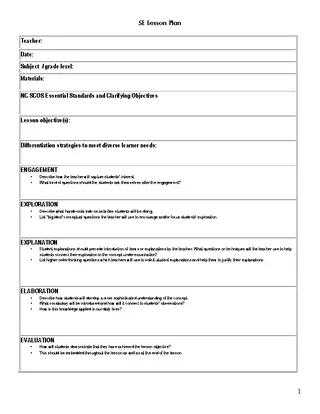 Lesson Plan Sheet Template