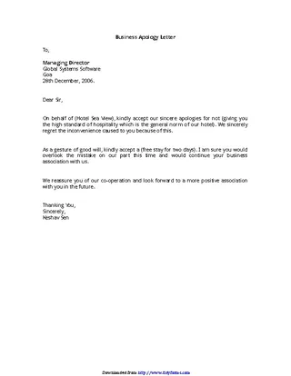 Forms Letter Of Apology Business