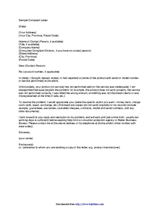 Forms Letter Of Complaint Template