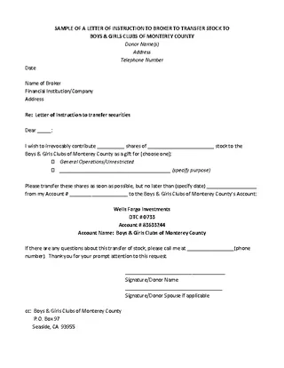 Forms Letter Of Instruction Template To Broker To Transfer