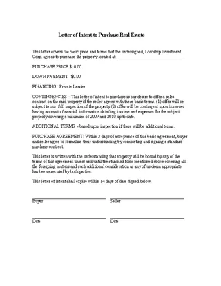 Forms Letter Of Intent For Real Estate