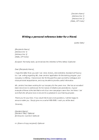 Forms Letter Of Recommendation For A Friend