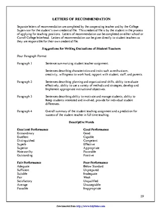 Forms Letter Of Recommendation For Elementary Student