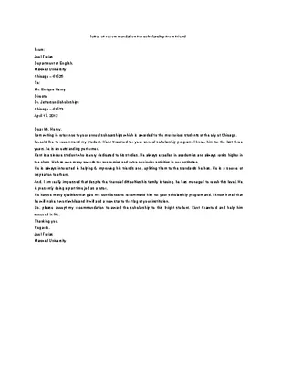 Forms Letter Of Recommendation For Scholarship From Family Friend Download