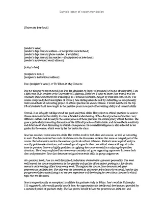 Forms Letter Of Recommendation Sample
