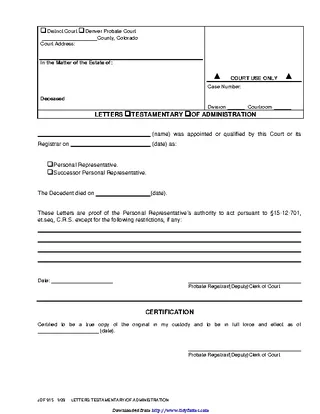 Forms Letter Of Testamentary Or Of Administration